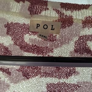 POL v neck sweater 3xl cream burgundy animal print